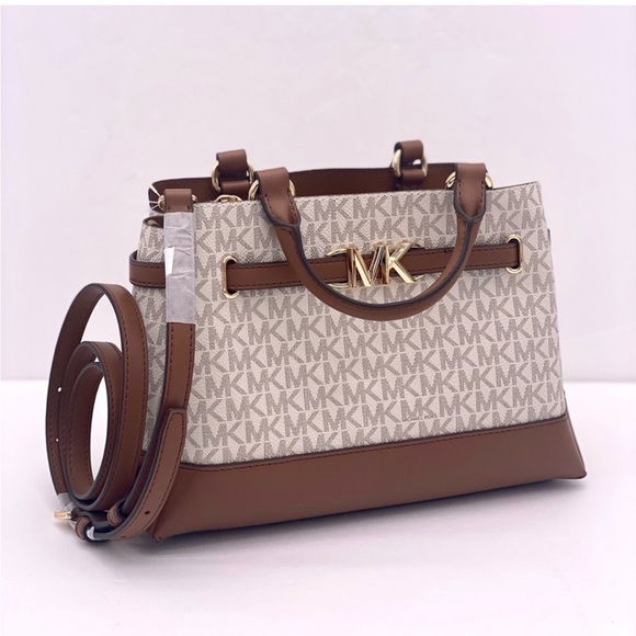 Michael Kors Reed Small Belted Satchel Shoulder Crossbody Bag MK Vanilla - Picture 2 of 10